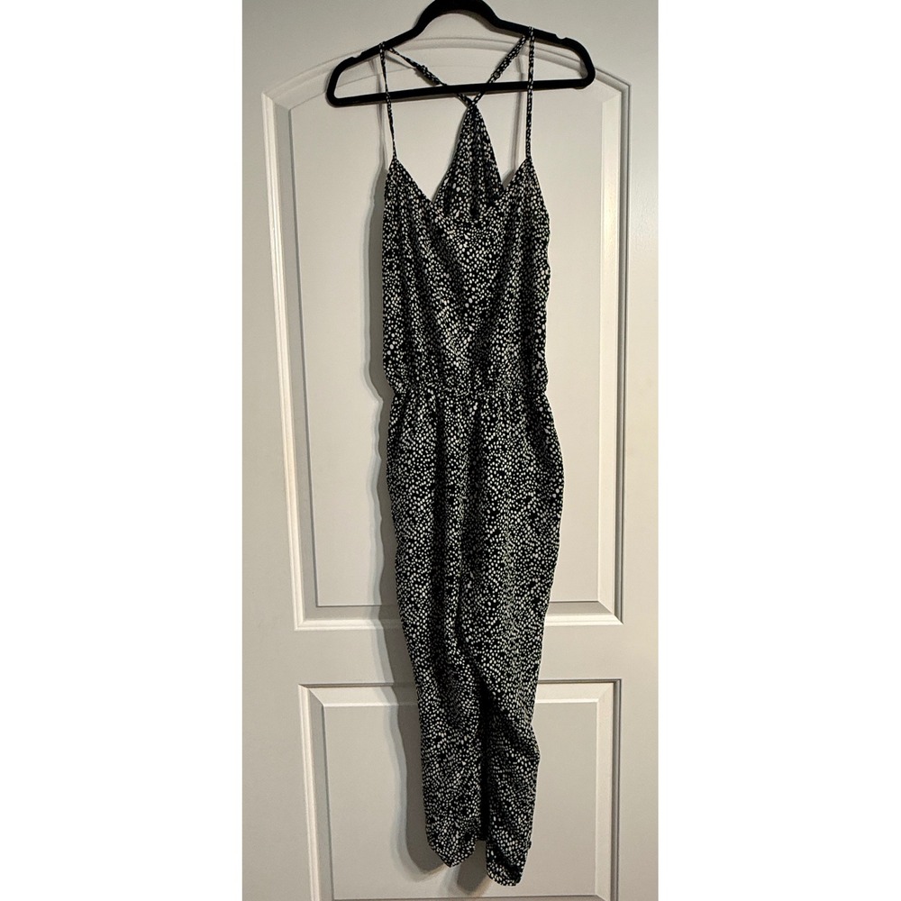 Spotted Halter Jumpsuit M Black White Casual Boho Chic Lightweight Summer
